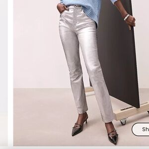 LOFT Silver Coated Hight Rise Straight Jeans, Size 14, NWT